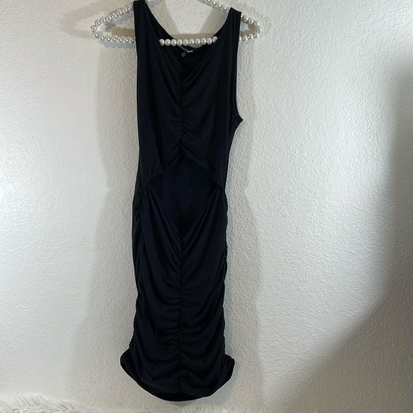 FASHION NOVA Forever Ruched Mini Dress Sexy Black Size Medium NEW - Picture 2 of 13